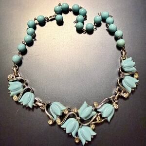 60's Vintage Kramer Blue Tulip Lucite Choker Necklace